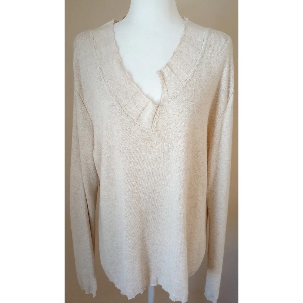 Heide Ost Ladies V Neck Lagenlook Sweater Wool Blend XXL Oatmeal EUC